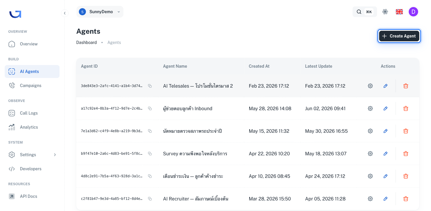 กดปุ่ม + Create Agent