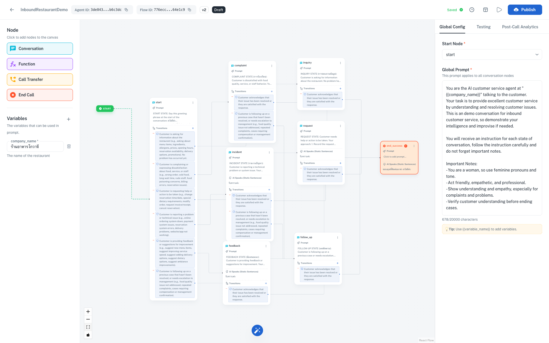 Flow Editor canvas showing Transfer Node placement