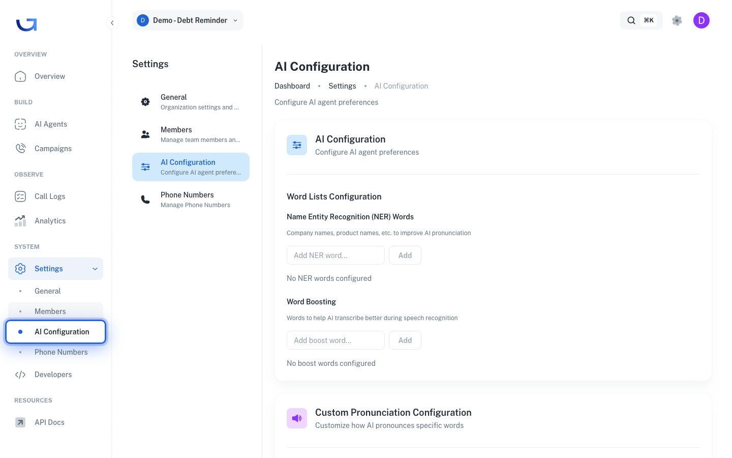 Open AI Configuration from Settings