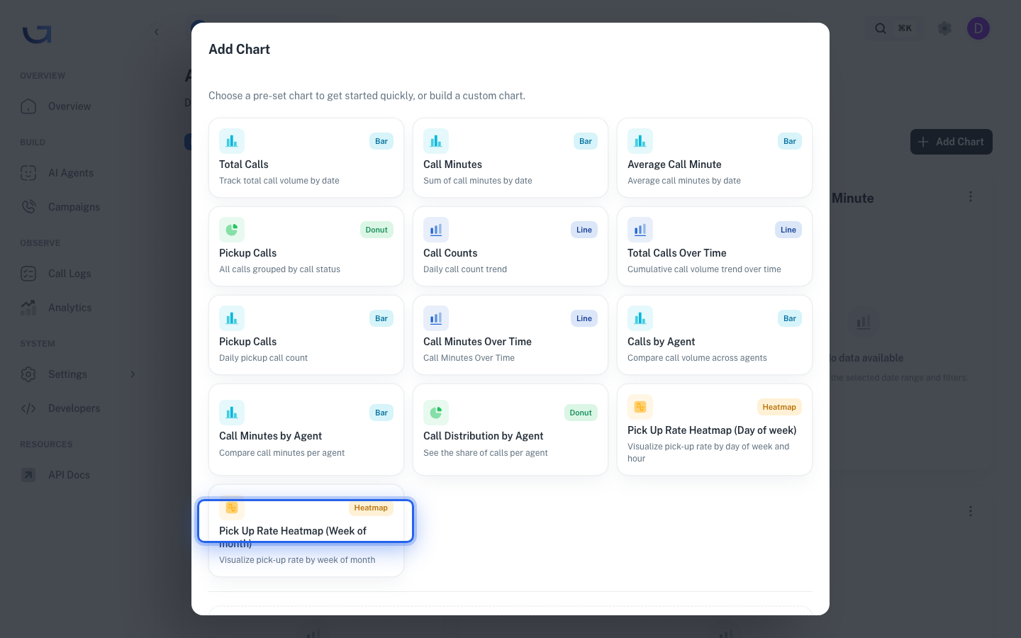 Choose a preset or Custom in chart builder