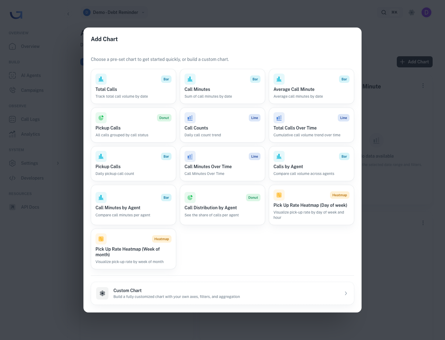 Custom Chart option at bottom of dialog gallery