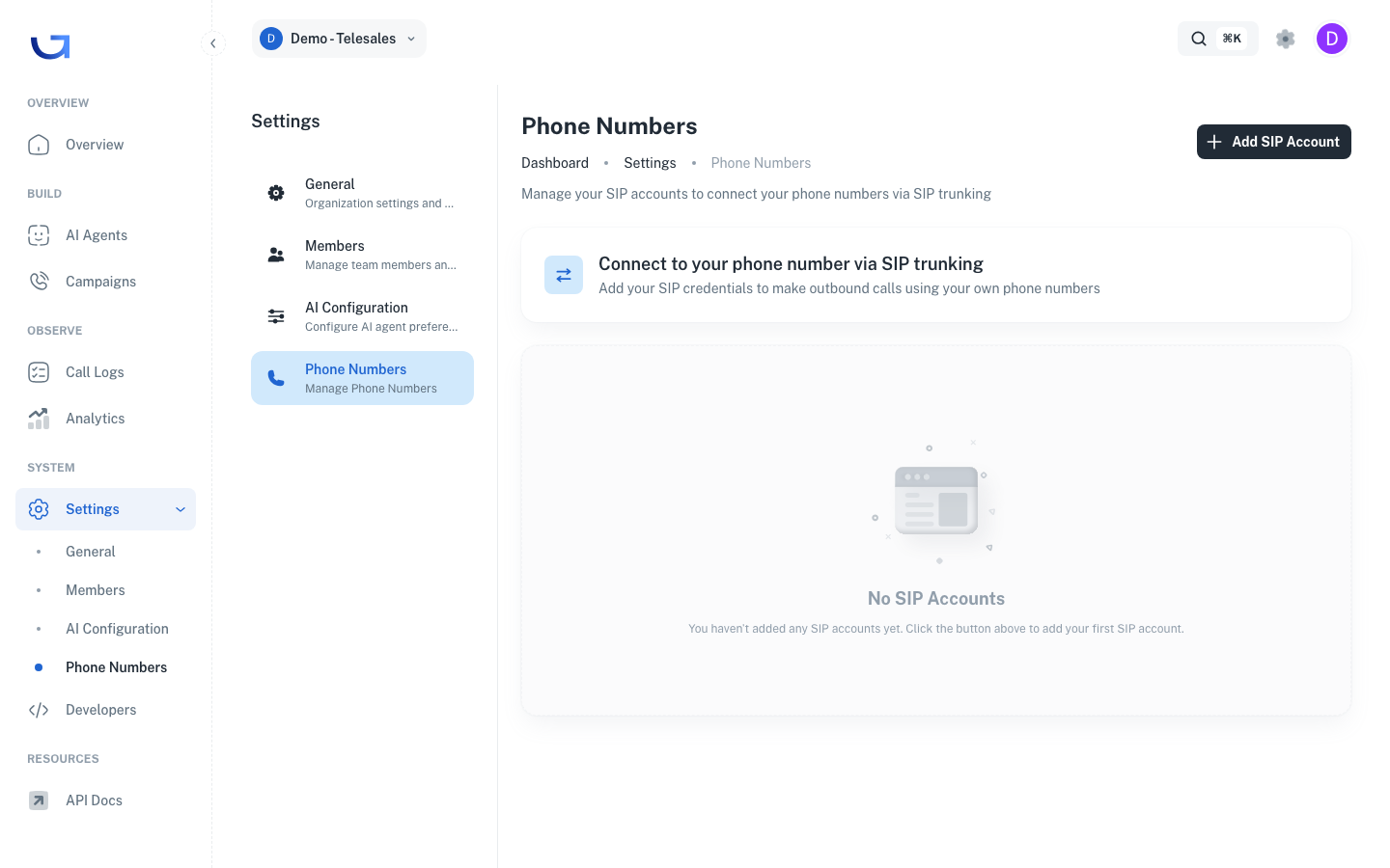 Phone Number settings page anatomy